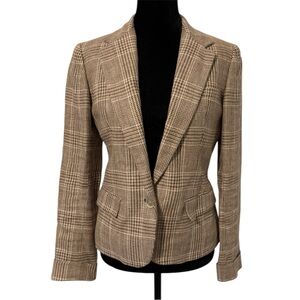 Lauren Ralph Lauren Tan Houndstooth Linen Blazer